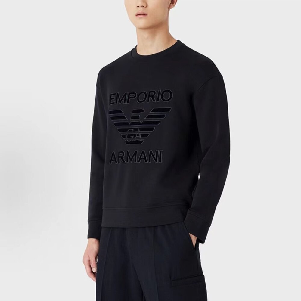 Emporio Armani Men's Double Jersey Sweatshirt with Oversized Eagle Velvet Patch - Picture 2 of 12